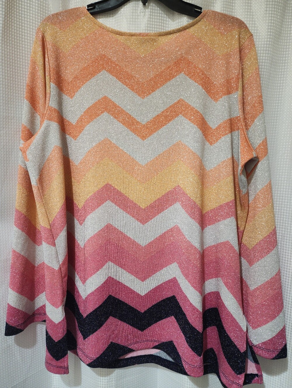 Susan Graver QVC XL Lurex Lightweight  Stretch Knit Sweater Chevron Coral Pink - Picture 6 of 10